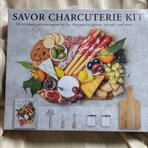 Charcuterie Kit with Natural Wood and Silver Tools & Cookbook